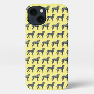 Boxer Dog Cute Silhouette Grid Blue iPhone 13 Case