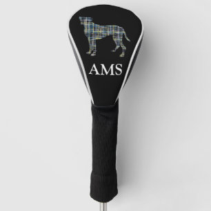 Boxer Dog Cute Silhouette Yellow & Blue Grid Golf Head Cover