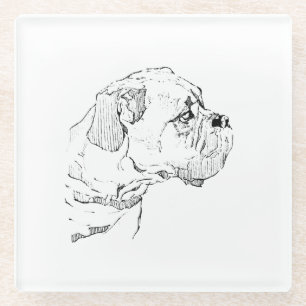 Boxer Dog  – Dog Lover Minimalist Illustration Glass Coaster