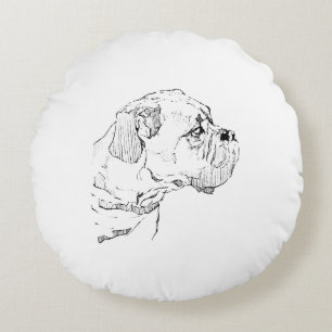 Boxer Dog  – Dog Lover Minimalist Illustration Round Pillow