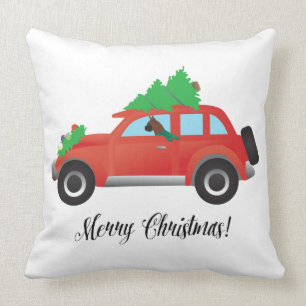 Boxer Dog Driving a car - Christmas Tree on Top Throw Pillow