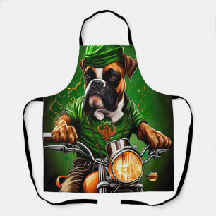 Boxer Dog Driving Bike St. Patrick's Day Apron