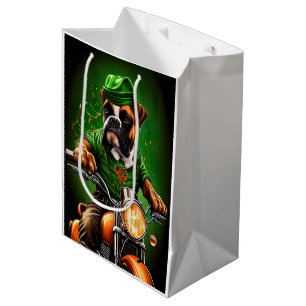 Boxer Dog Driving Bike St. Patrick's Day Medium Gift Bag