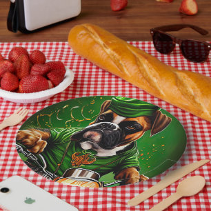 Boxer Dog Driving Bike St. Patrick's Day Paper Plate