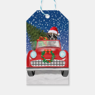 Boxer Dog Driving Car In Snow Christmas  Gift Tags