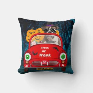 Boxer Dog Driving Car Scary Halloween  Throw Pillow