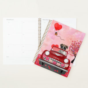 Boxer Dog Driving Car with Hearts Valentine's Planner