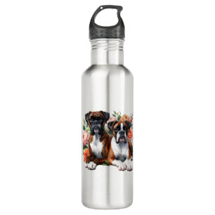 Boxer Dog Duo Amongst The Flowers 710 Ml Water Bottle