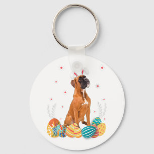 Boxer Dog Easter Bunny Shirt Dog Keychain
