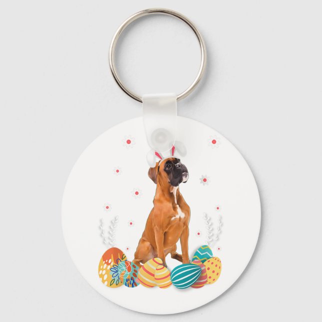 Boxer Dog Easter Bunny Shirt Dog Keychain (Front)