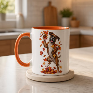Boxer Dog Fall Leaves Mug