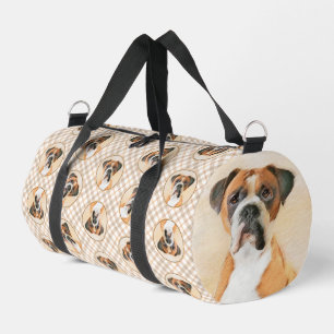 Boxer Dog Fawn Painting Uncropped Ear Cute Dog Art Duffle Bag