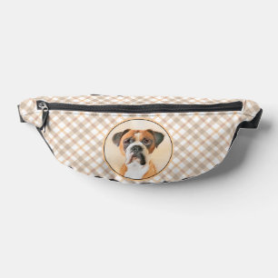 Boxer Dog Fawn Painting Uncropped Ear Cute Dog Art Fanny Pack