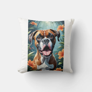Boxer Dog Flower Pillow