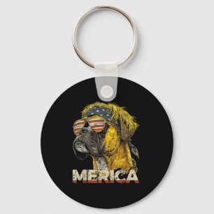 Boxer dog - funny 4th of july american flag keychain