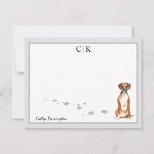 Boxer Dog Gray Border Monogram Your Name Custom Card
