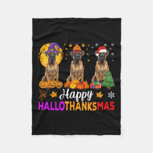 Boxer Dog Halloween Christmas Hallothanksmas  Fleece Blanket