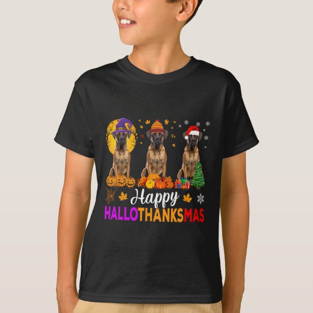 Boxer Dog Halloween Christmas Hallothanksmas  T-Shirt (Front)