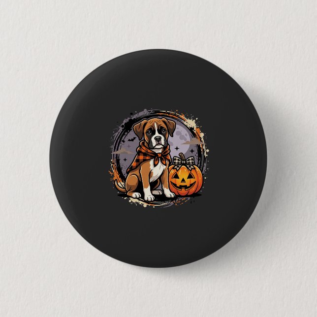 Boxer Dog Halloween Pumpkin Sublimation 2 Inch Round Button (Front)