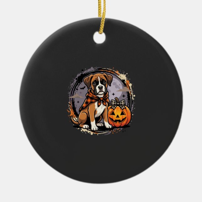 Boxer Dog Halloween Pumpkin Sublimation Ceramic Ornament (Front)