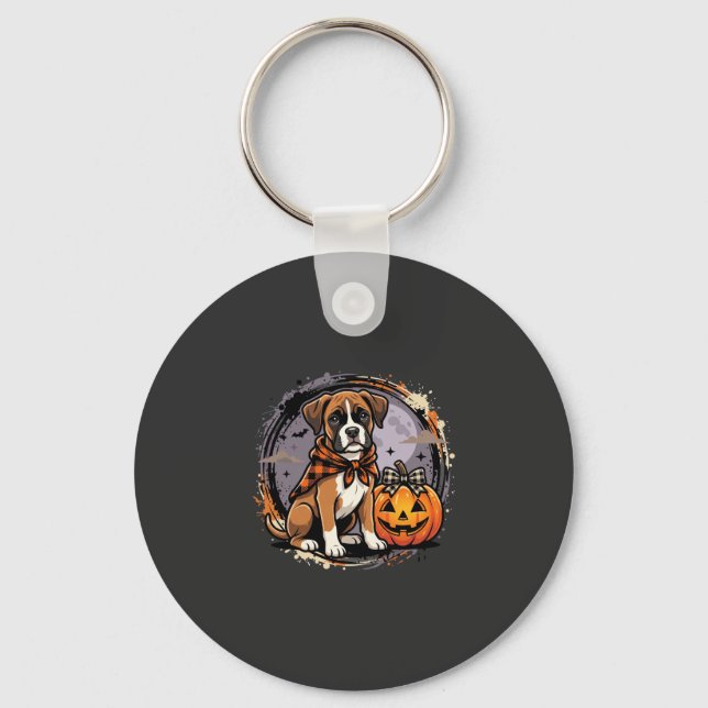 Boxer Dog Halloween Pumpkin Sublimation Keychain (Front)