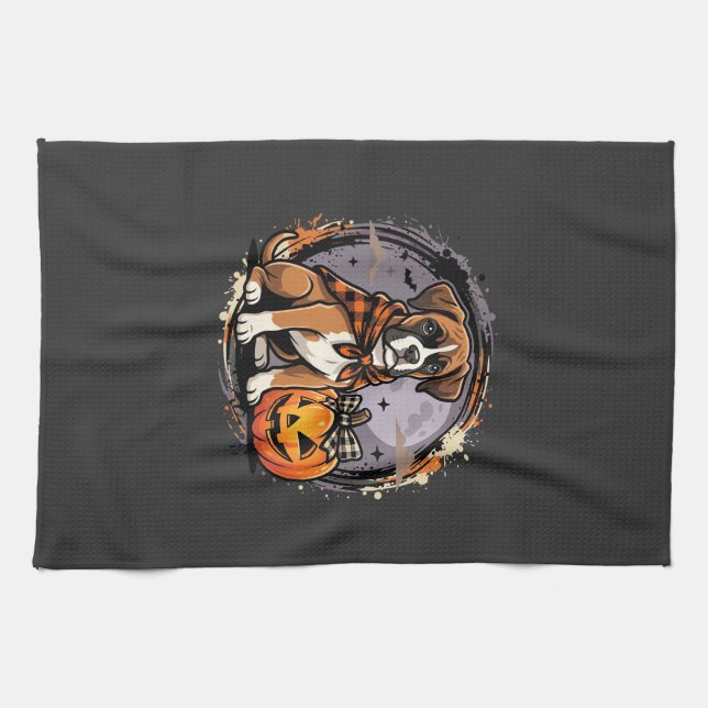 Boxer Dog Halloween Pumpkin Sublimation Kitchen Towel (Horizontal)