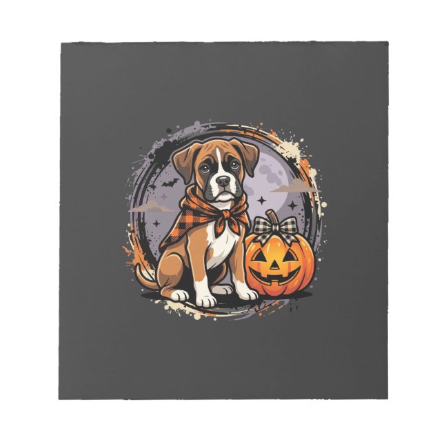 Boxer Dog Halloween Pumpkin Sublimation Notepad (Front)