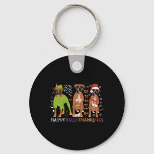 Boxer Dog Happy Hallothanksmas Xmas Dog Lover Keychain