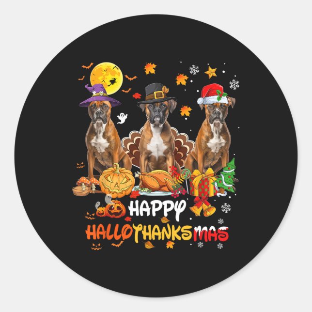 Boxer Dog Happy Halloween Thanksgiving Merry Chris Classic Round Sticker (Front)