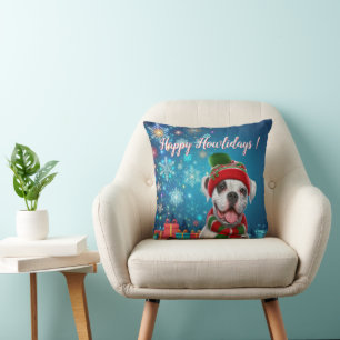 Boxer Dog Happy Howlidays ! Throw Pillow