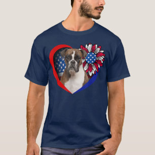 Boxer Dog Heart American Flag 4th Of July Usa Flag T-Shirt