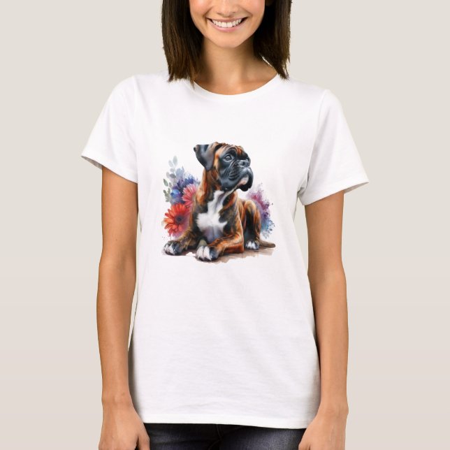 Boxer Dog in Bloom Boxer & Blossoms T-Shirt (Front)