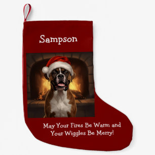 Boxer Dog in Santa Hat Small Christmas Stocking
