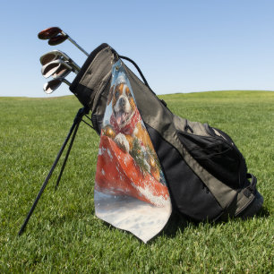 Boxer Dog in Sledge Let it Snow Christmas Golf Towel