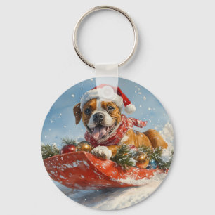 Boxer Dog in Sledge Let it Snow Christmas Keychain