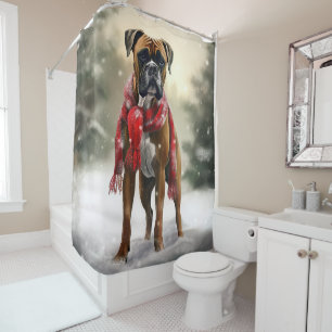 Boxer Dog in Snow Christmas