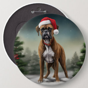 Boxer Dog in Snow Christmas 6 Inch Round Button