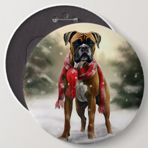 Boxer Dog in Snow Christmas 6 Inch Round Button