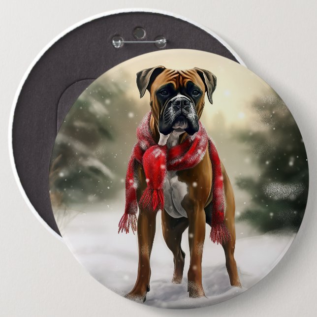 Boxer Dog in Snow Christmas 6 Inch Round Button (Front & Back)