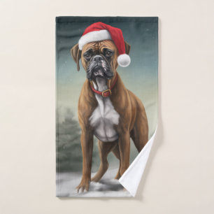 Boxer Dog in Snow Christmas  Bath Towel Set