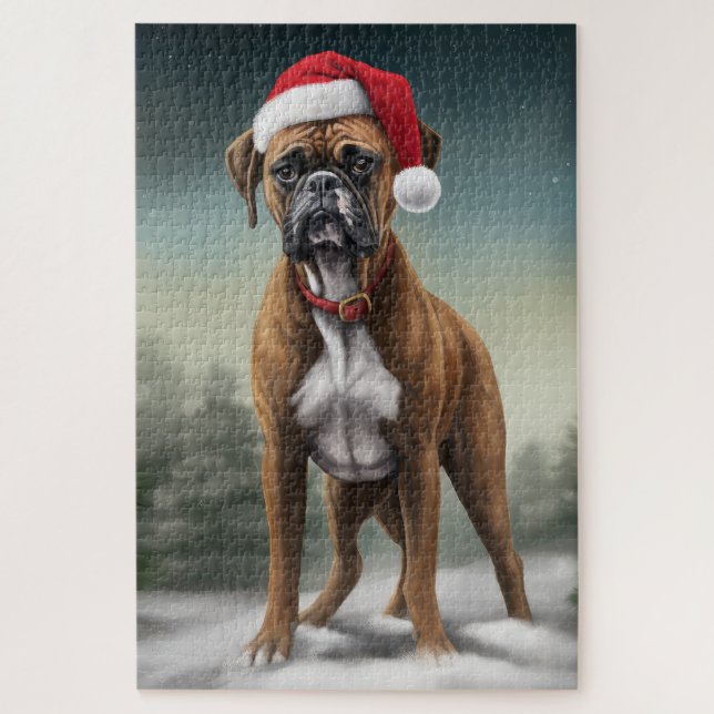 Boxer Dog in Snow Christmas  Jigsaw Puzzle (Vertical)