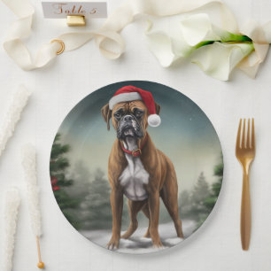 Boxer Dog in Snow Christmas  Paper Plate