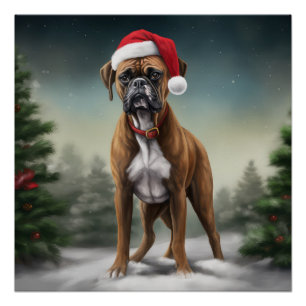 Boxer Dog in Snow Christmas  Poster