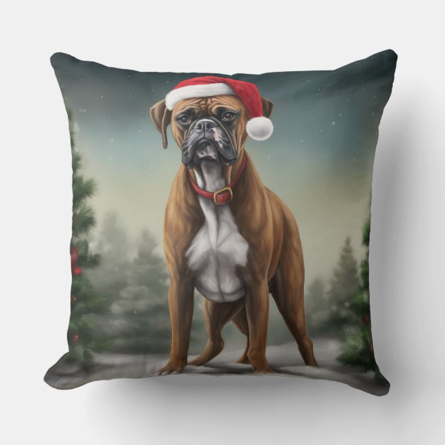 Boxer Dog in Snow Christmas  Throw Pillow (Front)