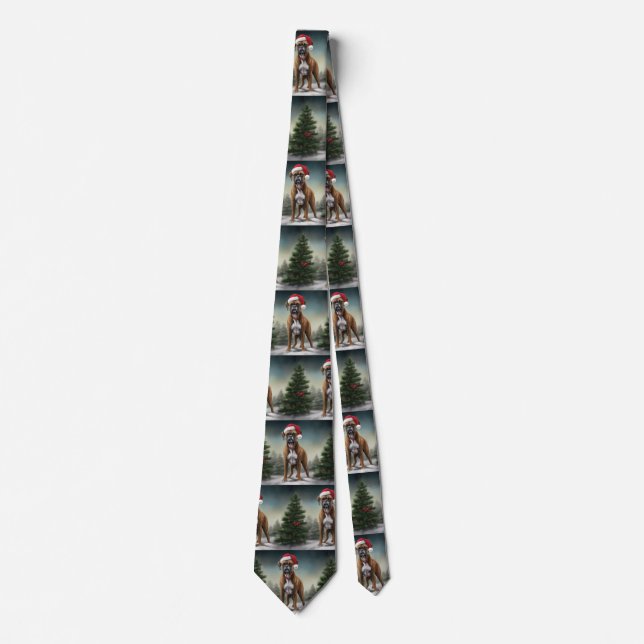 Boxer Dog in Snow Christmas  Tie (Front)