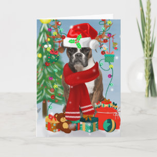 Boxer Dog in Snow with Christmas Gifts Card