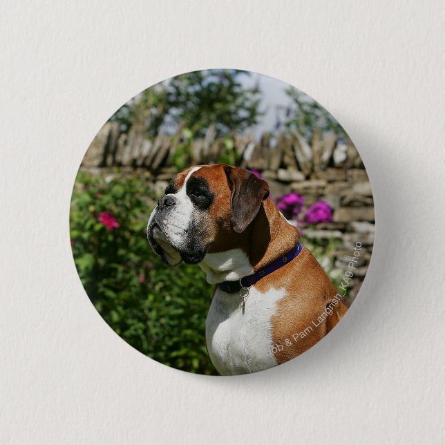 Boxer Dog in the Flowers 2 Inch Round Button (Front)