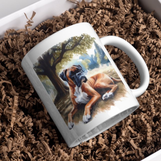 Boxer dog in the Shade Watercolor Art Coffee Mug (Creator Uploaded)