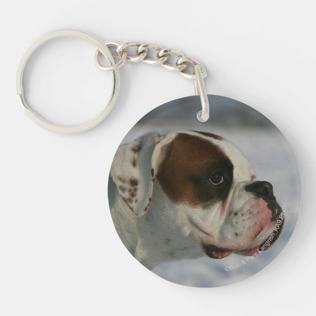 Boxer Dog in the Snow Keychain (Front)
