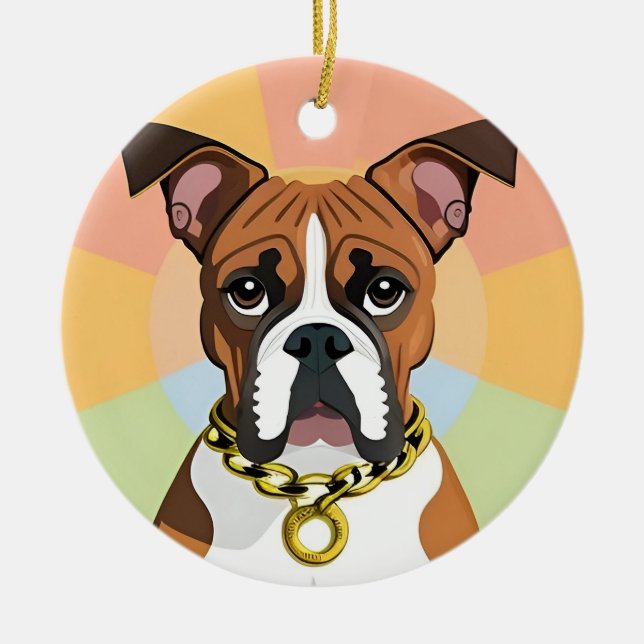 Boxer Dog in Vibrant Circular Frame Ceramic Ornament (Front)